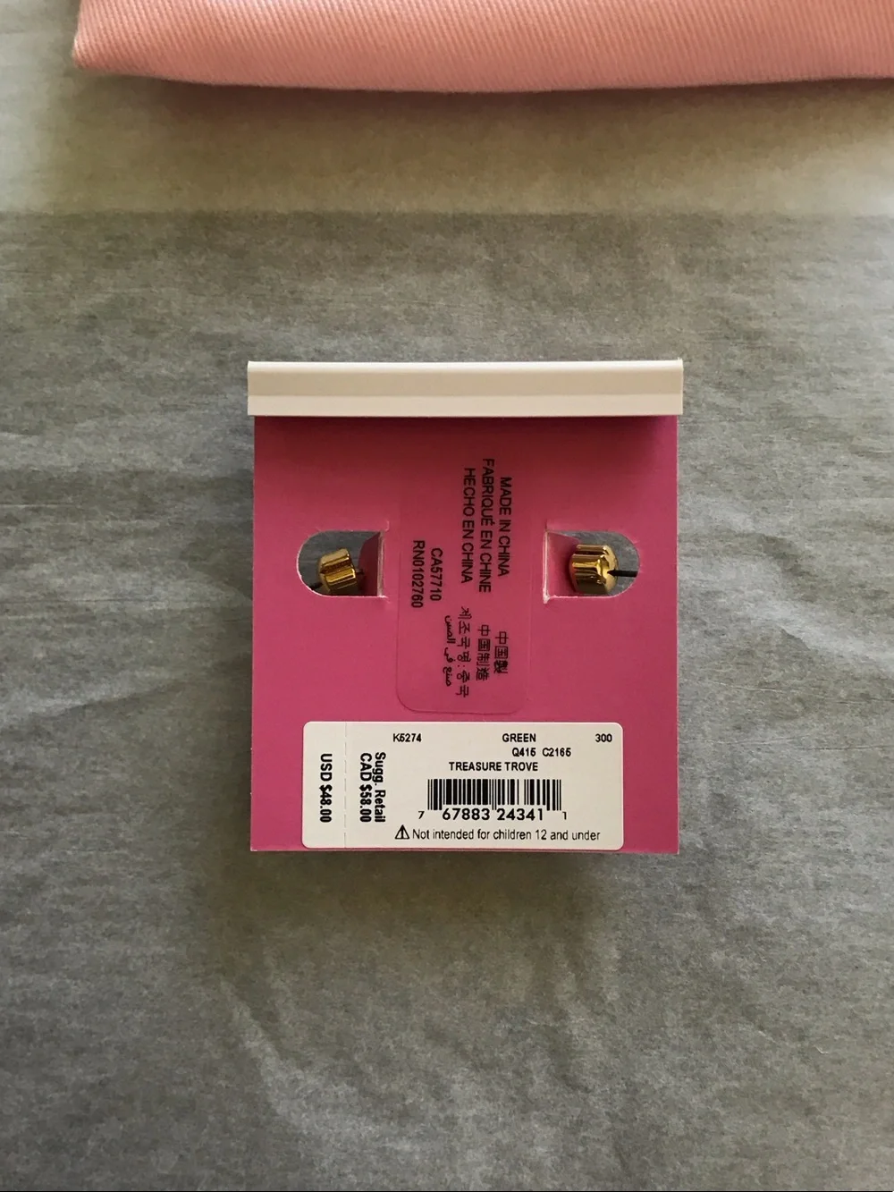 kate spade Pink Drawstring Pouch with Green and Gold Earrings